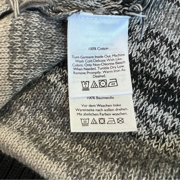 Eddie Bauer Black Grey Stripe 1/4 Zip Up Cotton Knit Sweater, Size Large - Picture 7 of 9